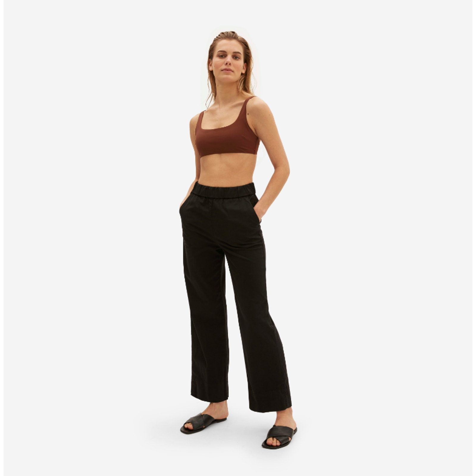 Everlane Womens The Easy Pant Sz 2 Elastic Waist Straight Leg Chino Black NWT