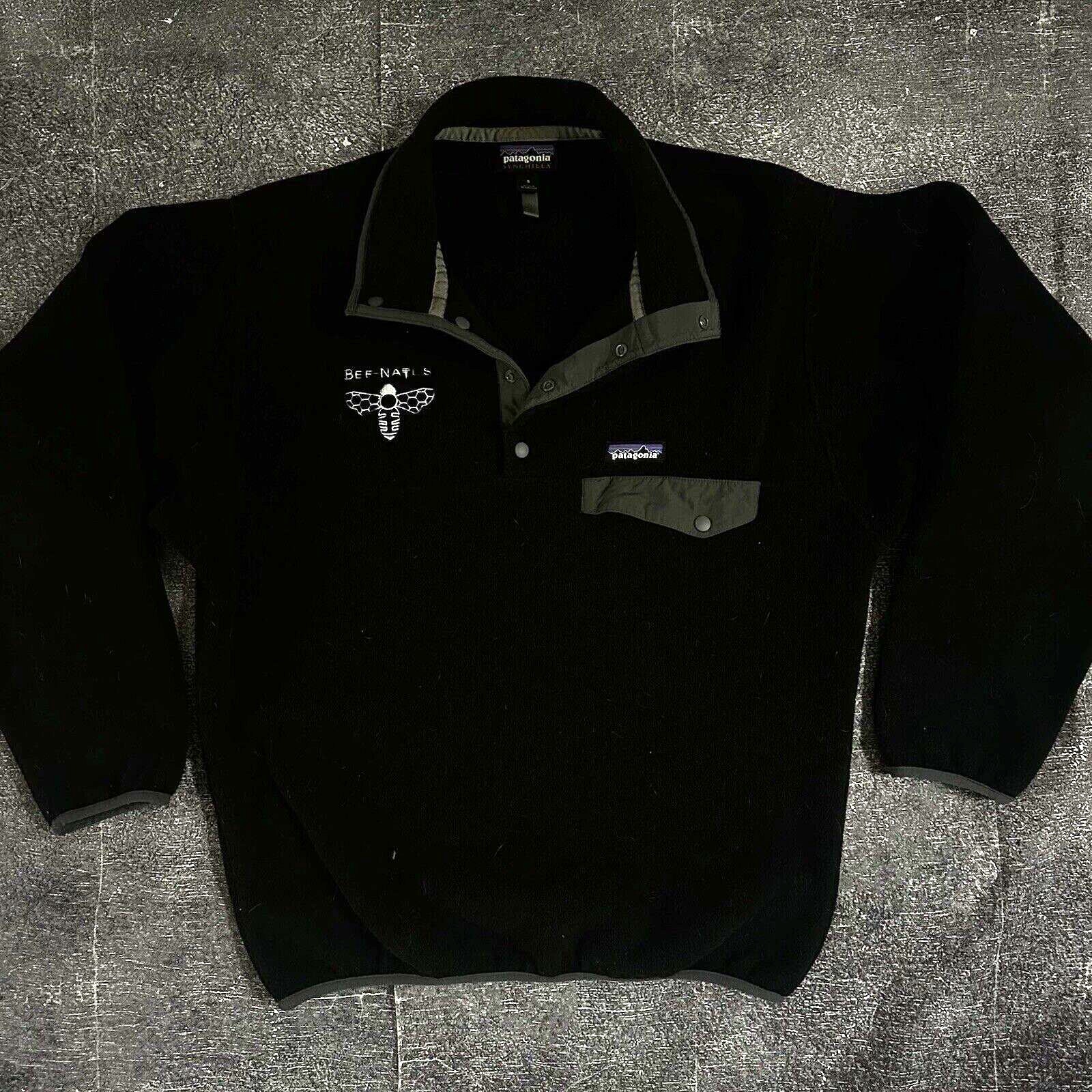 Men's Patagonia Synchilla Black Gray Snap T Fleece Pullover Bomber Jacket Sz S