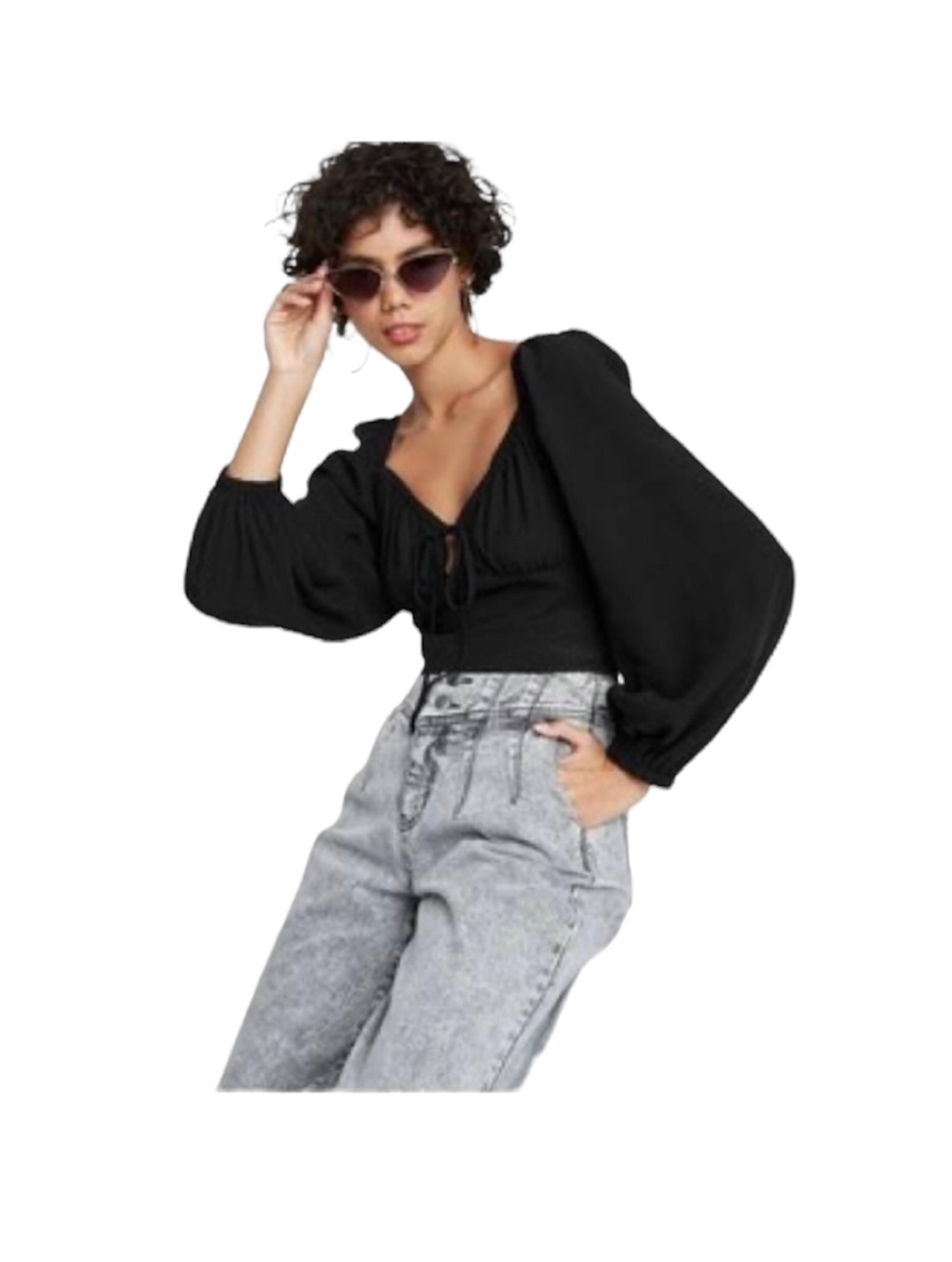 Wild Fable Cropped Black Tie Front Top NWT