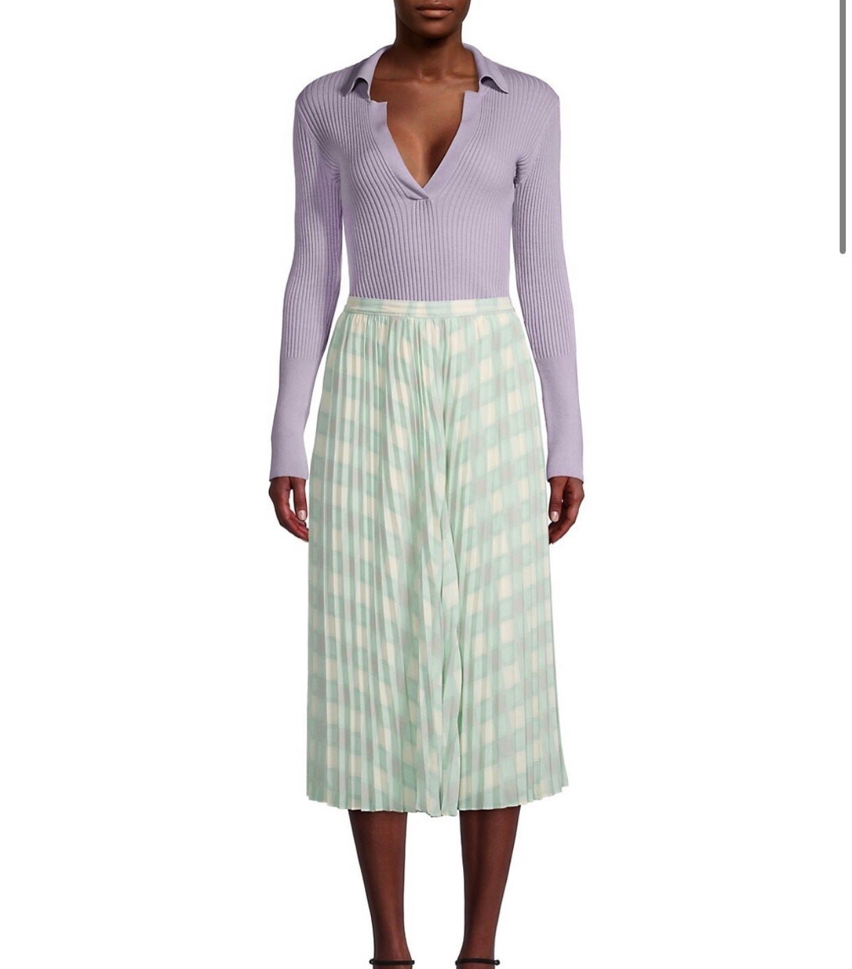 Toccin NY Skirt Silky pleated mint plaid XS nwt 395