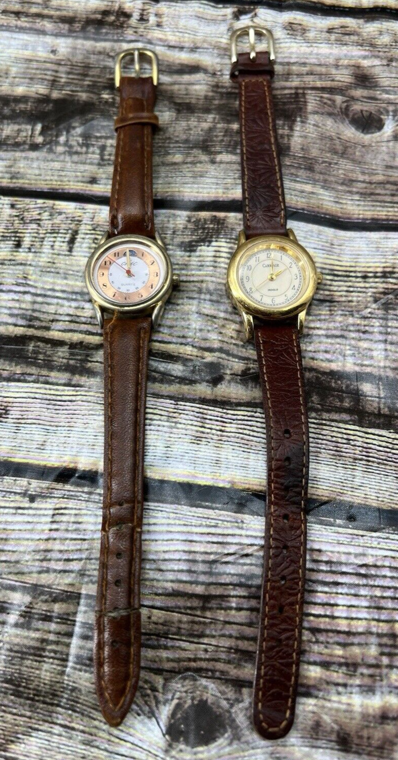 Set of 2 Women's Watches By Chic and Carriage With Leather Bands (See More Info)