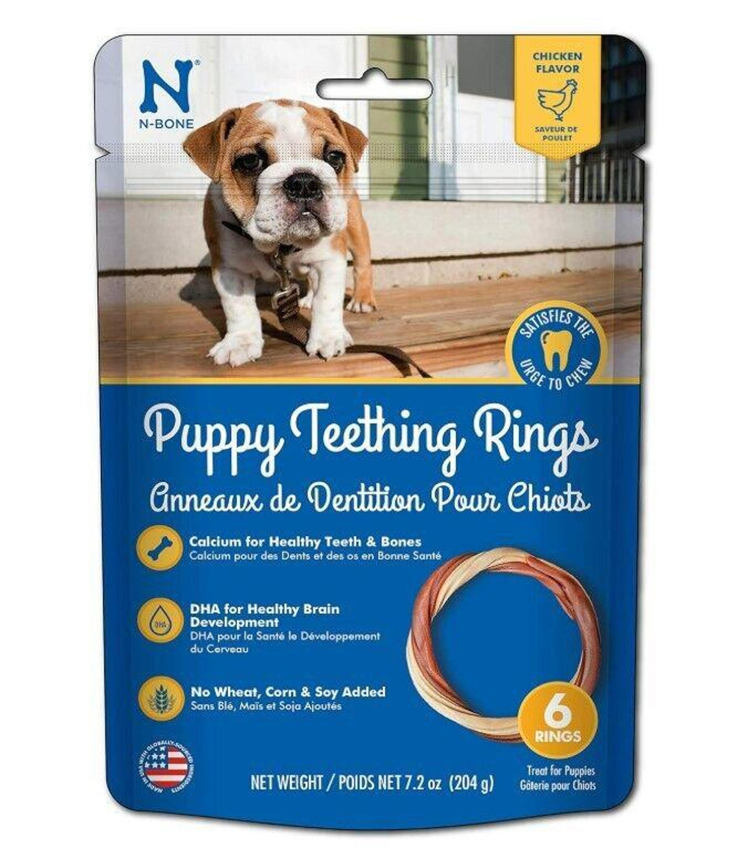 Puppy Teething Rings Dog Treats Blueberry Flavor 7.2oz 6 Count Bag - N-Bone