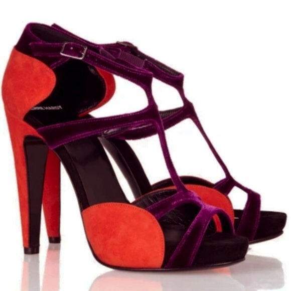 PIERRE HARDY Suede Colorblock Red Purple Heels Sandals Size 6.5