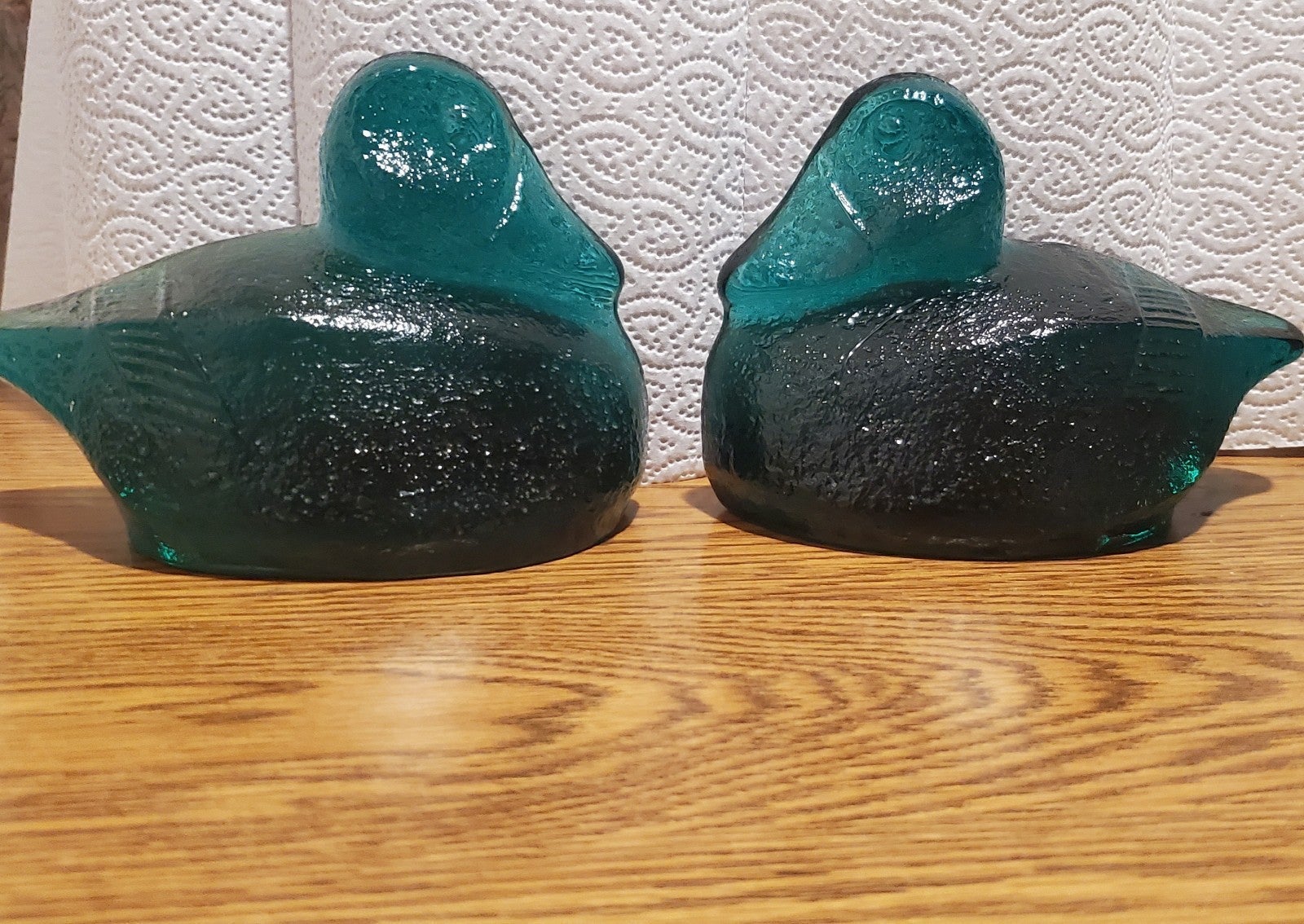 BLENKO EMERALD GREEN GLASS HANDMADE DUCKS BOOKENDS