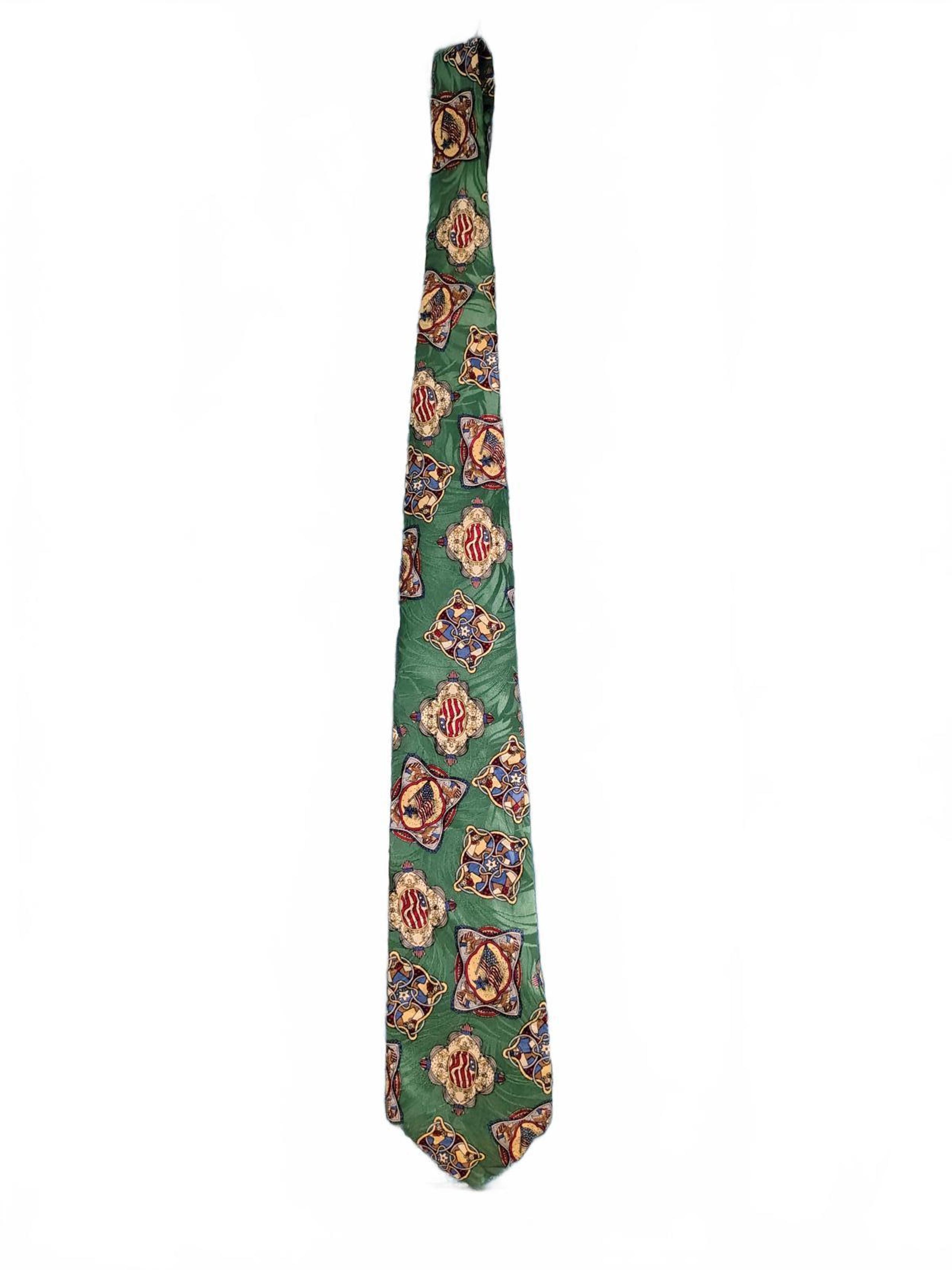 John Weitz Vintage Green Tie with Patriotic Design