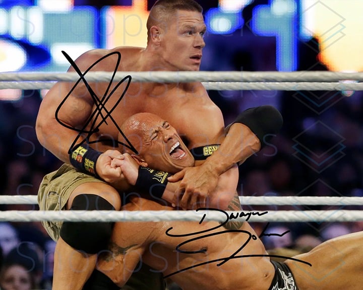 John Cena Dwayne The Rock Johnson Signed 16x20 Glossy Auto RP Photo WWE Stars