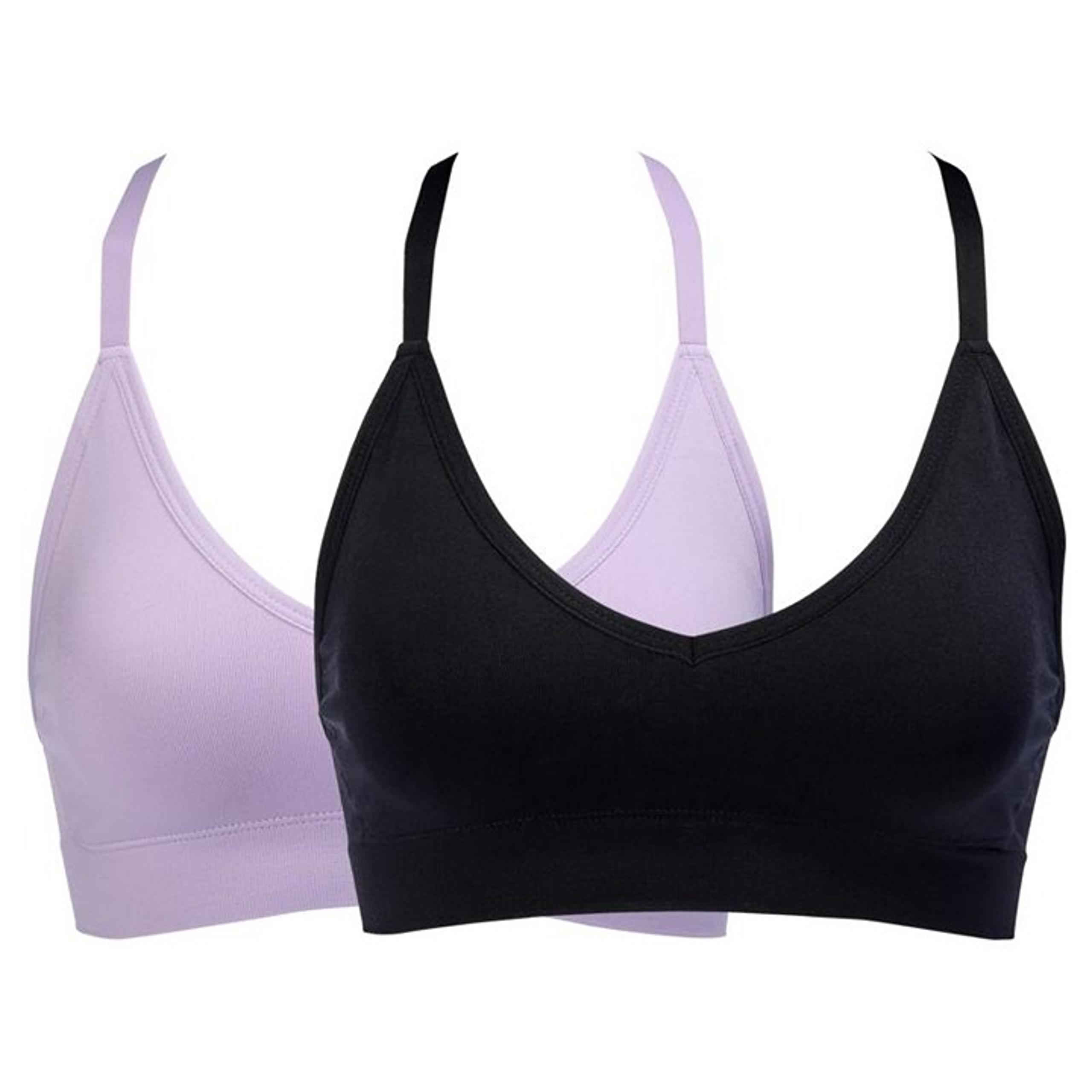Rhonda Shear 2 Pk Seamless Lace Back Closure Bra Size Medium Black Lilac Support