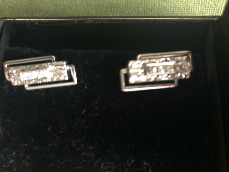 White Gold Plated Diamond Cufflinks,