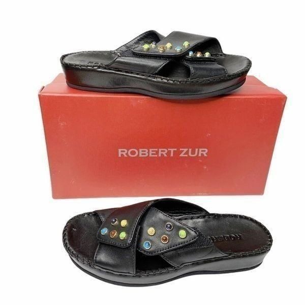 NEW Robert Zur 5.5 Sandals Criss Cross Platform Slides Black Leather Soft 285