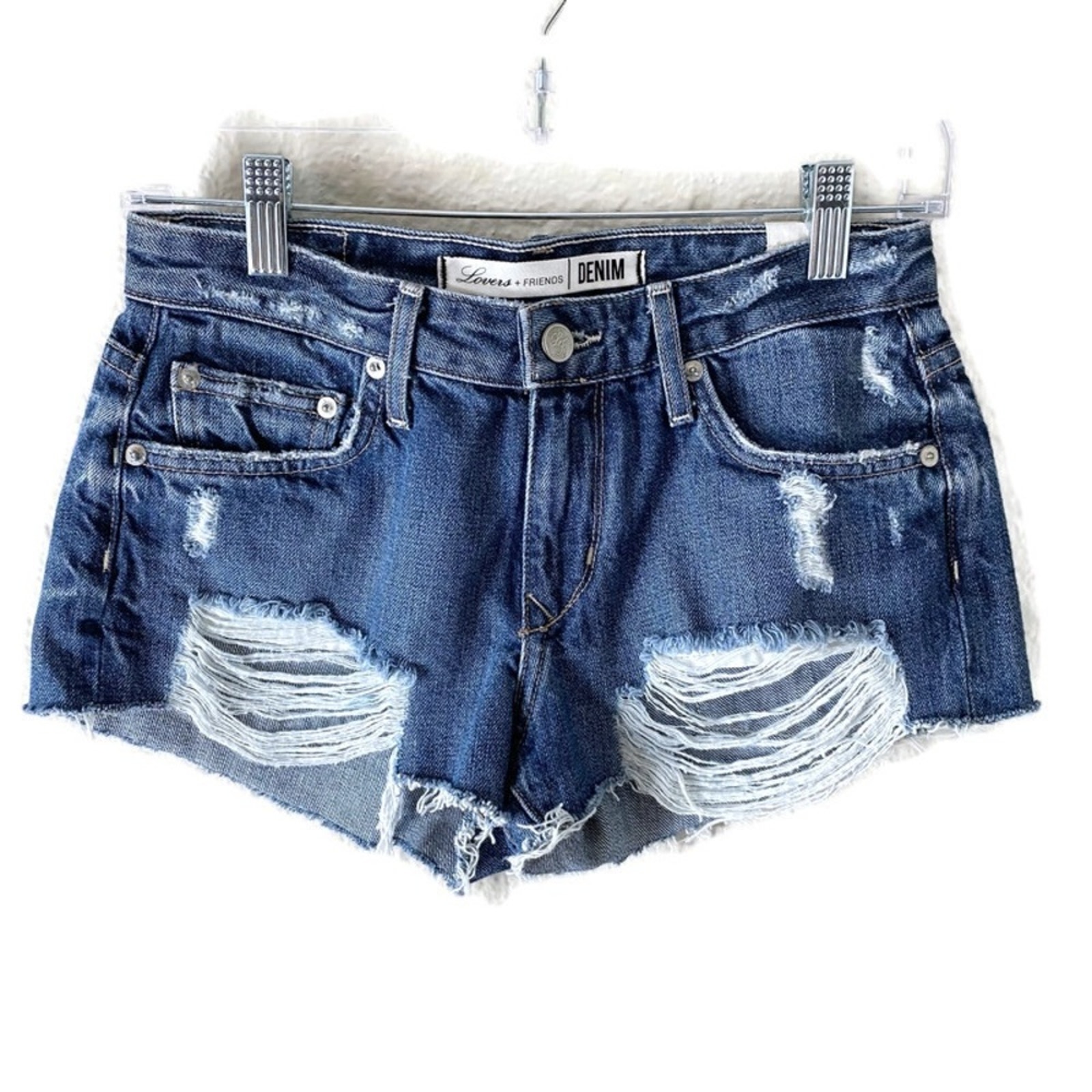 Lovers + Friends Caleb Low Rise Distressed Jean Shorts Size 25