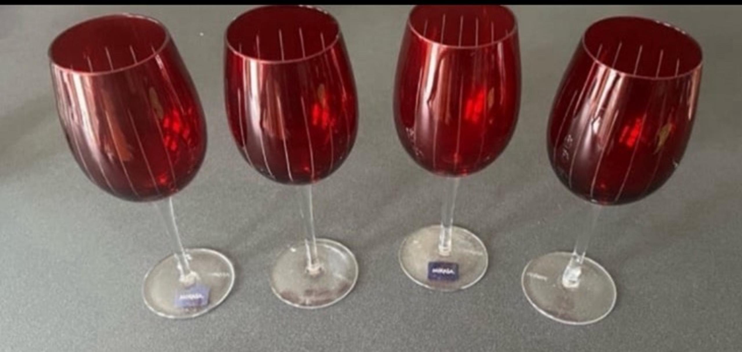 Glasses Set of 4, new , cheers ruby holiday wine glasses  NEW Height: 8 3/4 in W