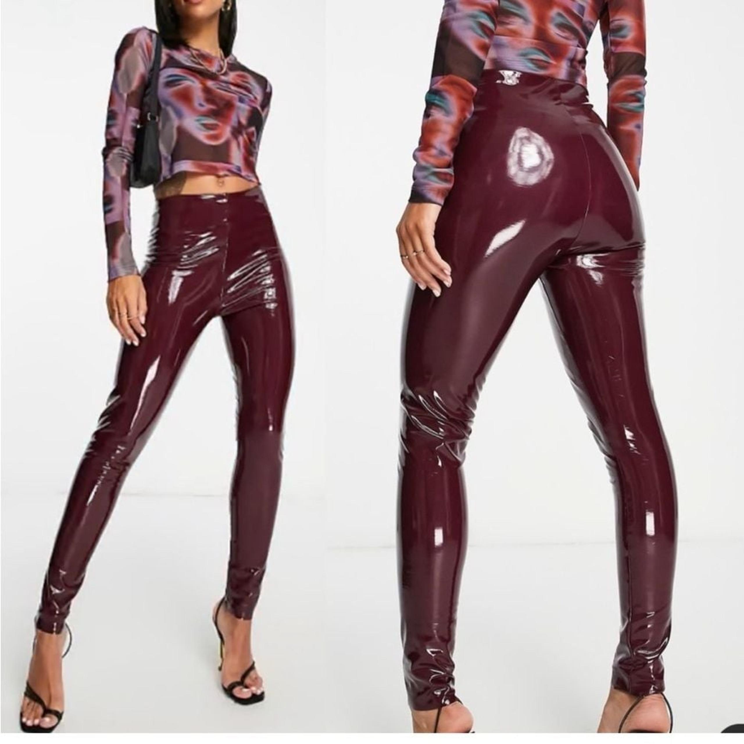 Faux Patent Leather Legging Womens Size Medium Burgundy Night Out NEW - Commando