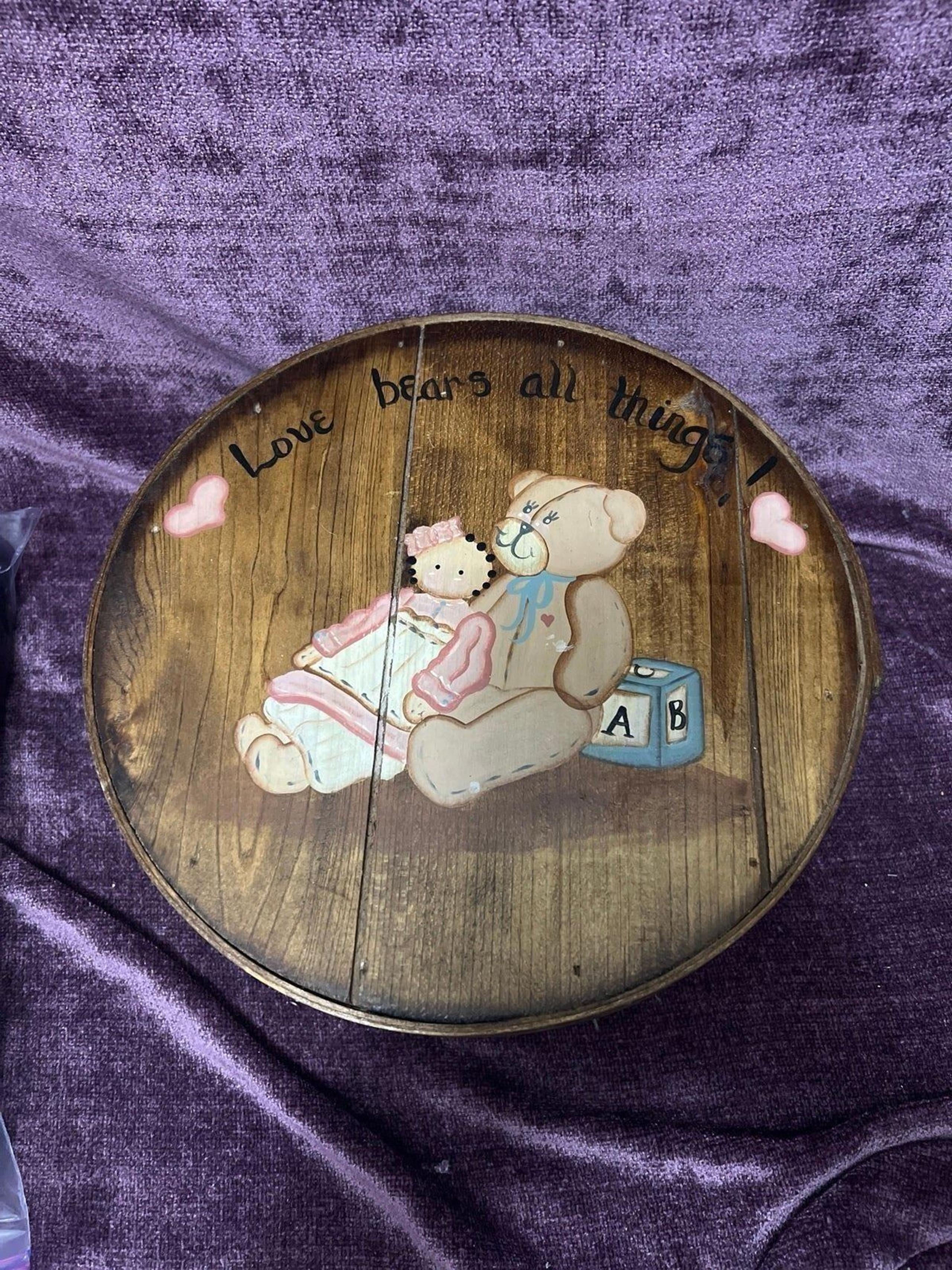 Vintage Seymour woodenware wooden Bear box Boyd’s bears Plush trinket toy box