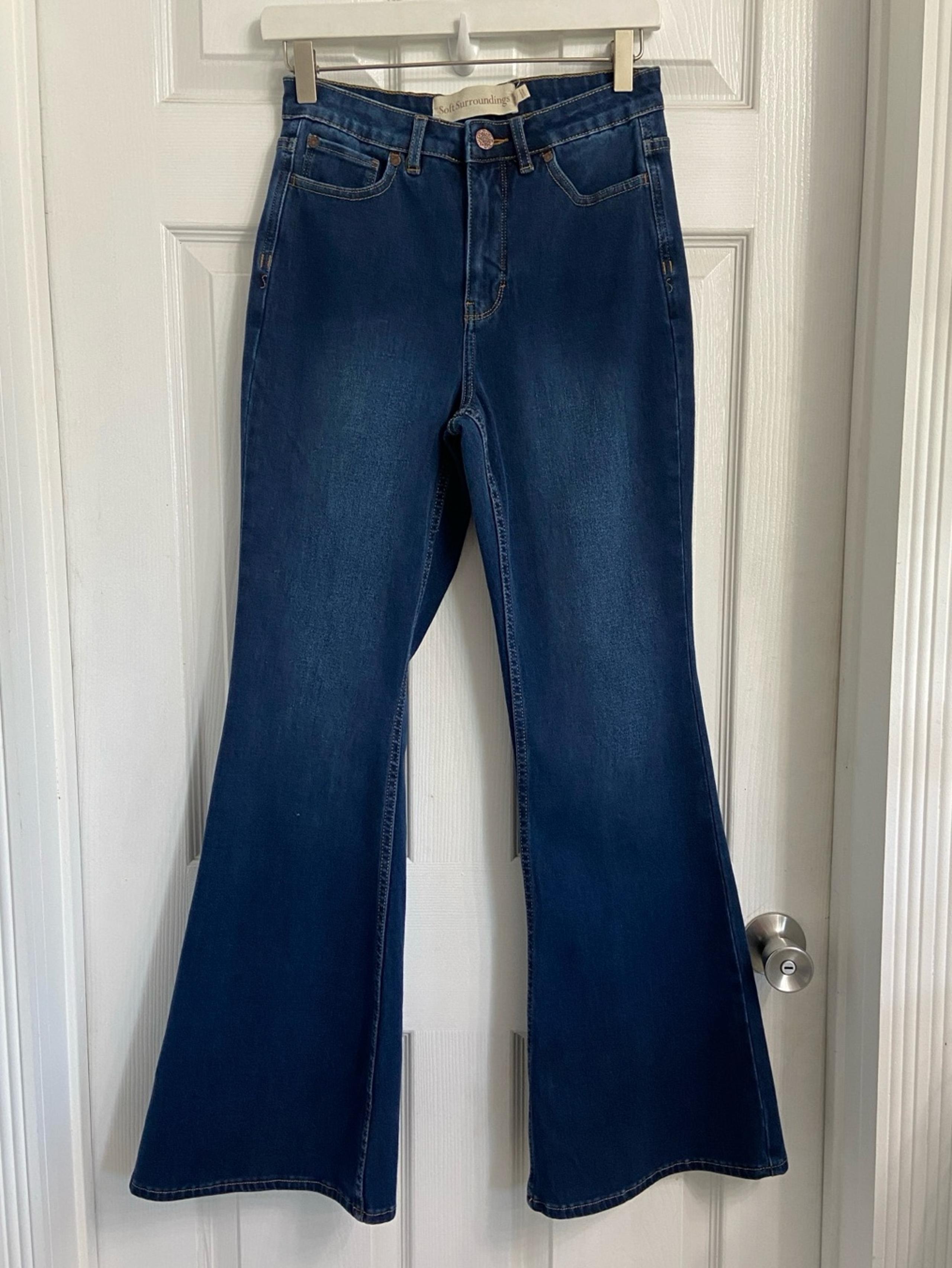 Soft Surroundings Ultimate Denim Flare Jeans Size 4 Hippie Boho Blue Dark Wash