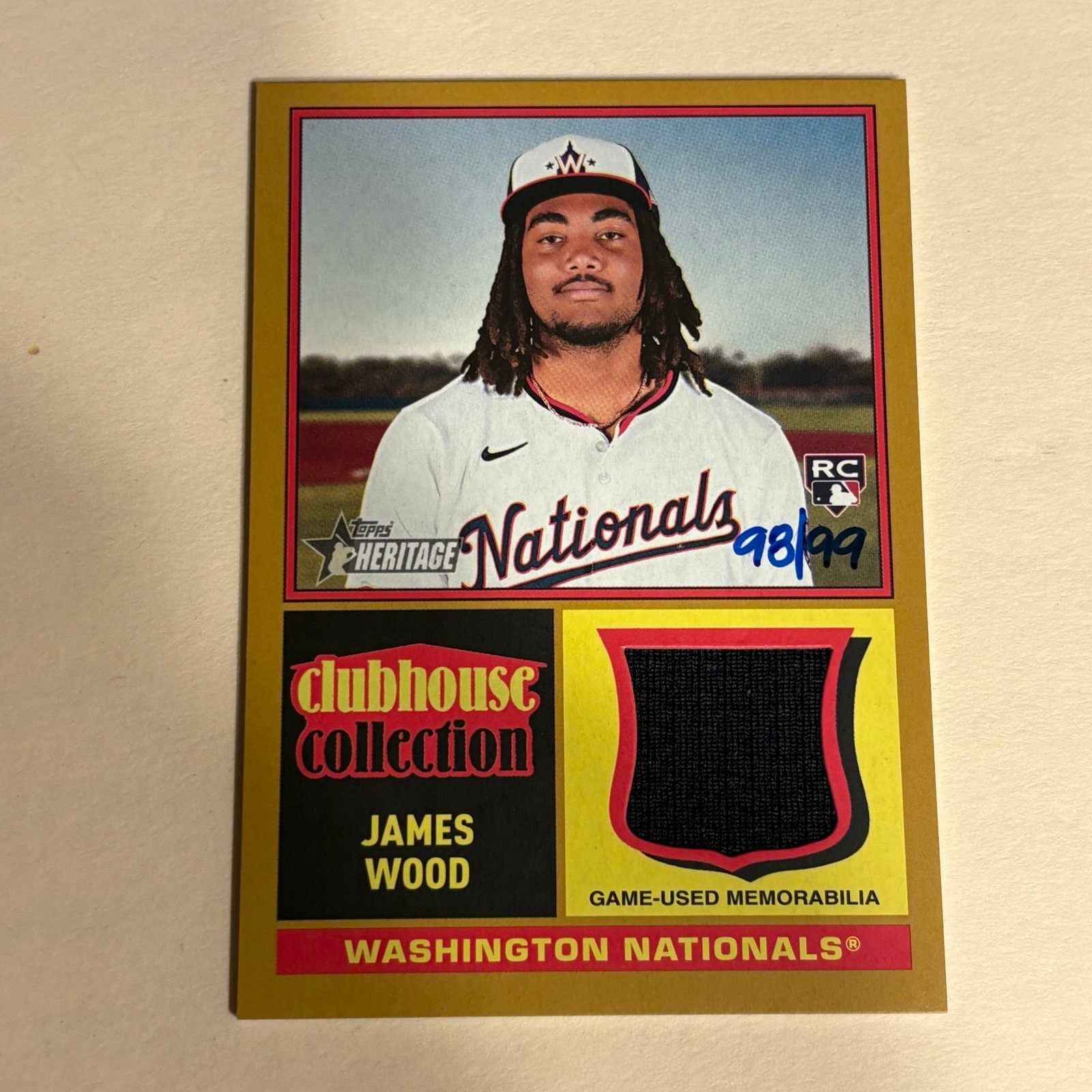 James Wood /99 CLUBHOUSE COLLECTION GOLD Jersey Relic 2025 Topps Heritage