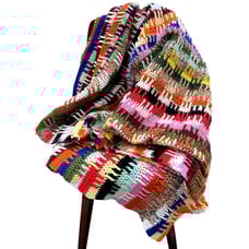 Retro Handmade Crocheted Granny Blanket Unique Rainbow Plaid Cottage Kitsch Fun