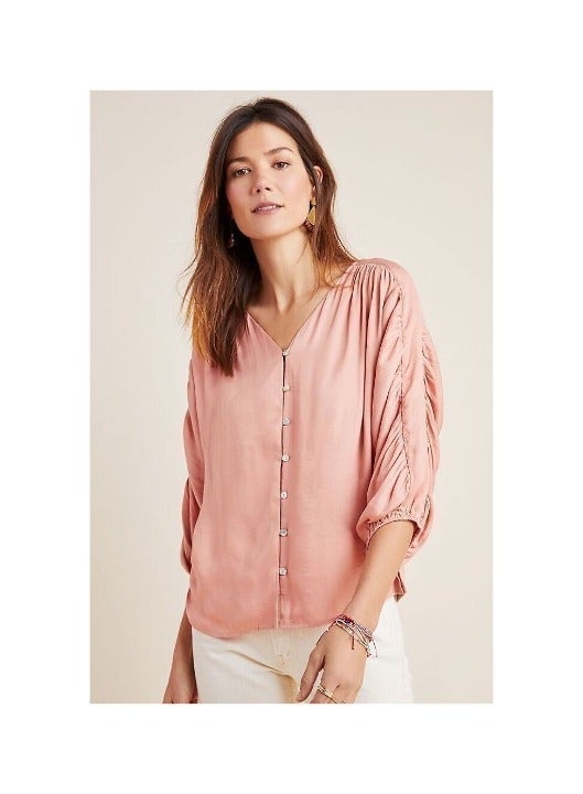 Anthropologie NWT Rosa Ruched Buttondown