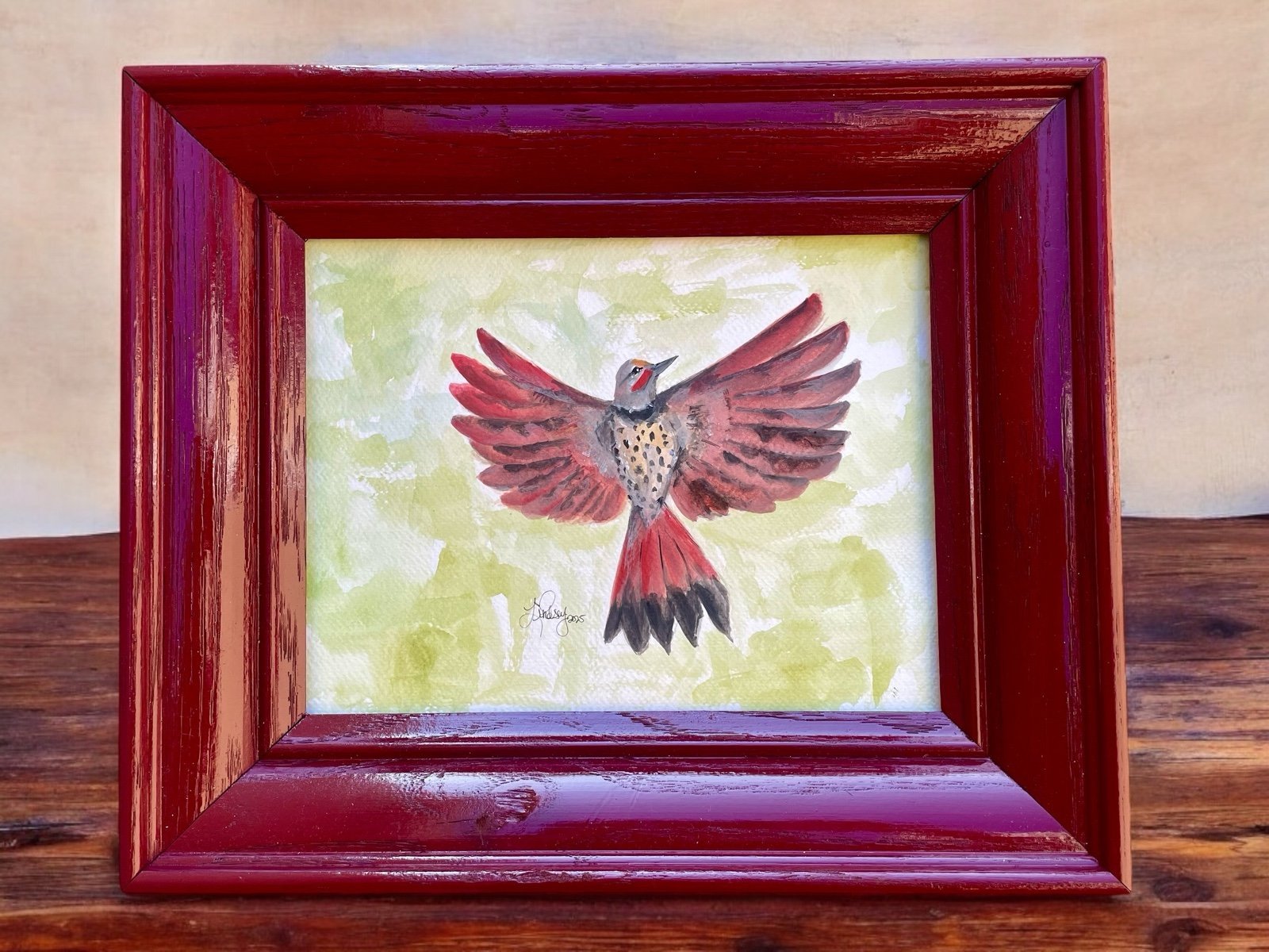 Watercolor hand painted Woodpecker ORIGINAL painting framed by me!