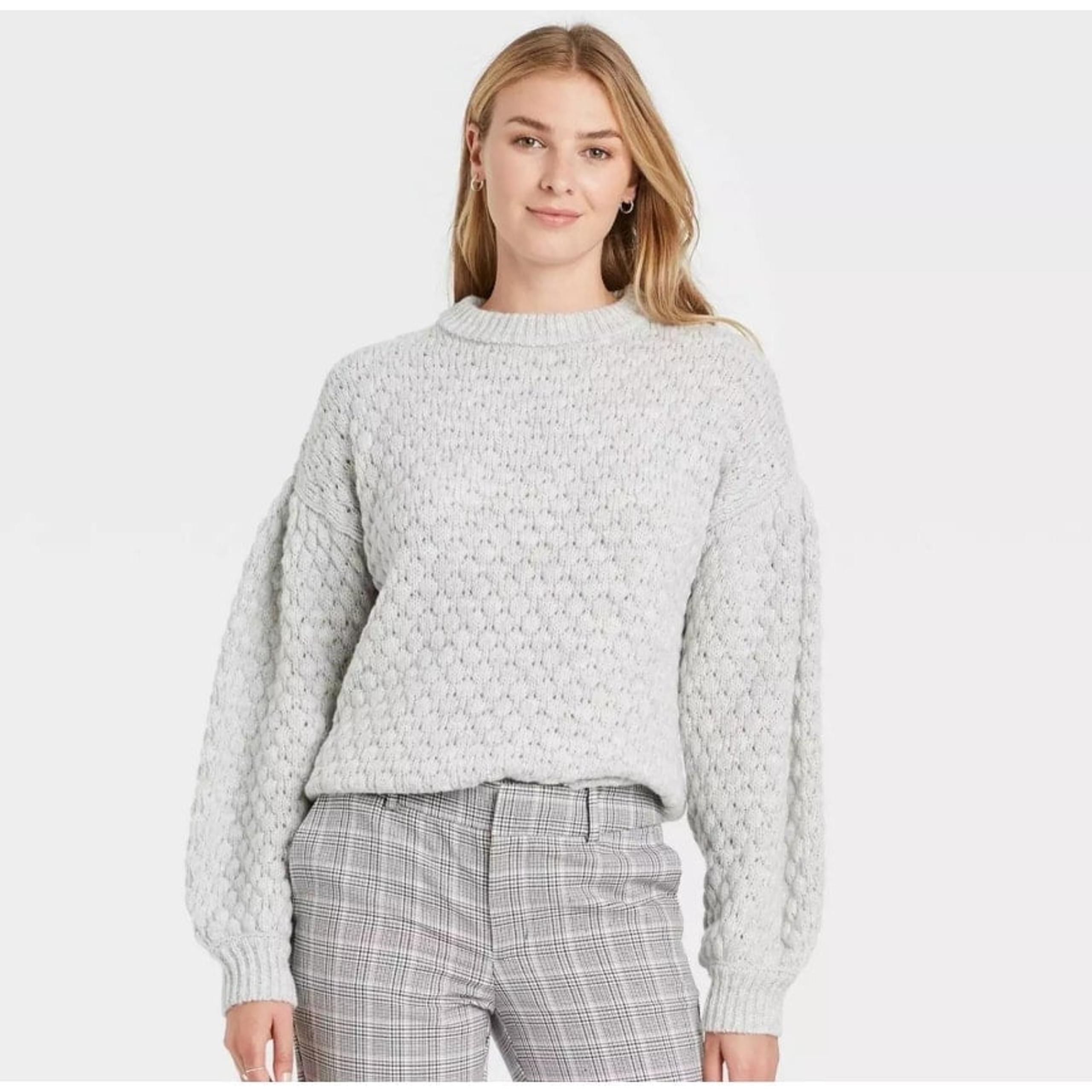 A New Day Women’s Crew Neck Cozy Textured Knit Pullover Sweater Size XXL Grey