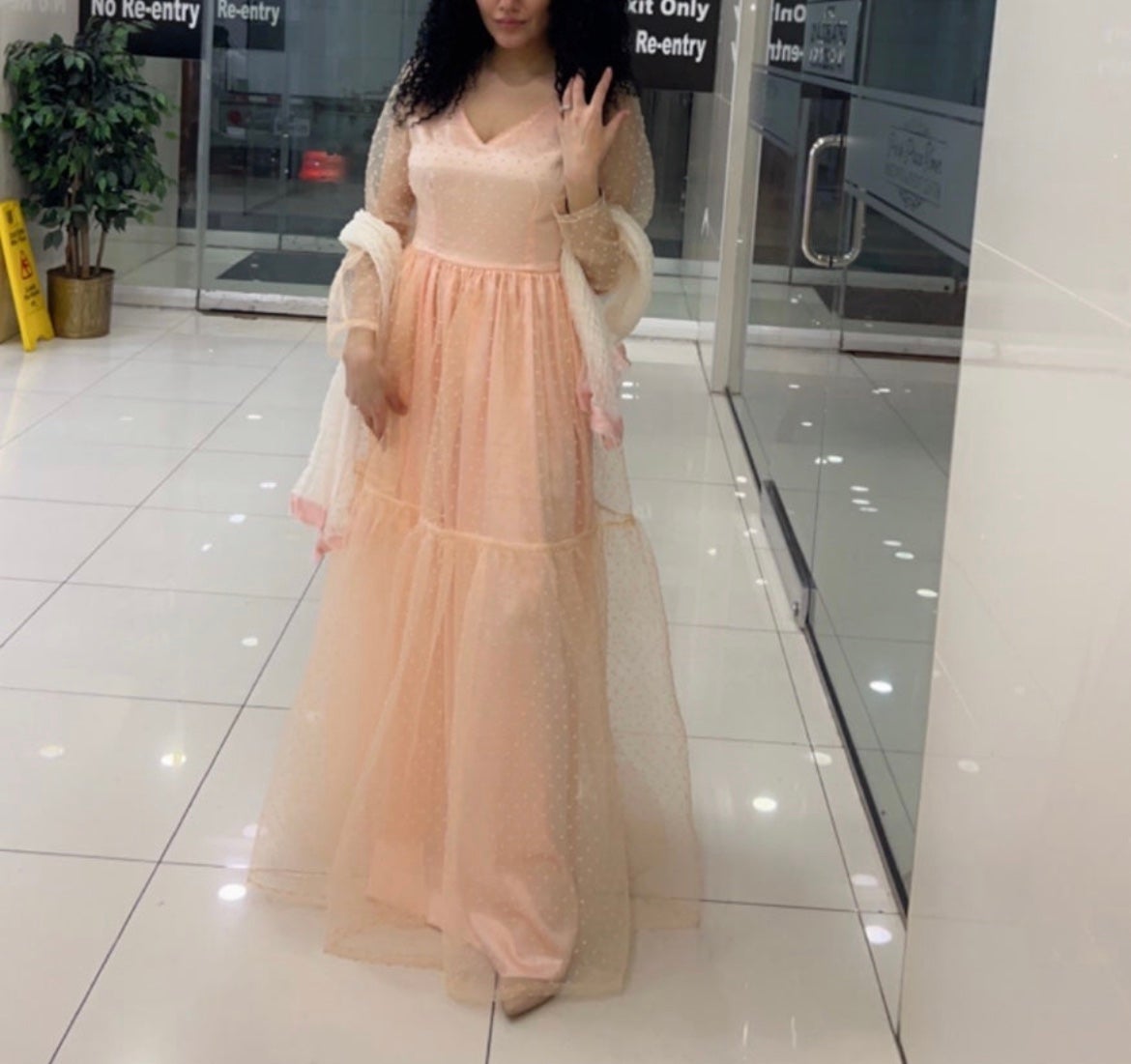 *Sale* Hand made princess pink long sheer sleeves long Dress