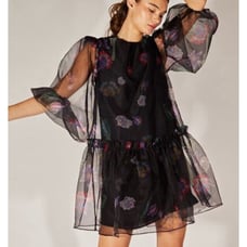 Designer Cynthia Rowley Grace Organza Black Mini Dress w/ Sheer Overlay - Large