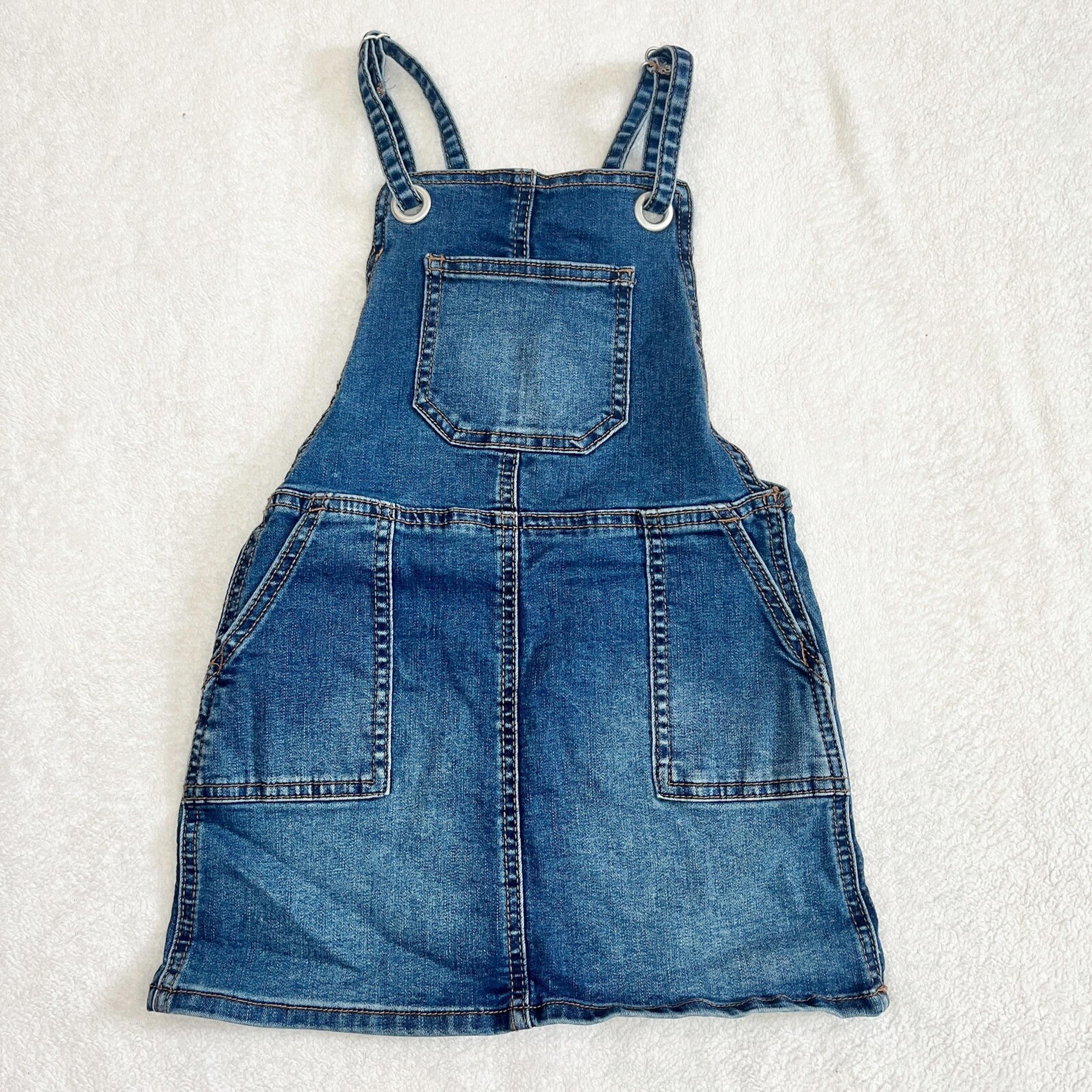 Cat & Jack Girls Size XS 4-5 Bib Front Overalls Dress Denim Jumper Boho Jean