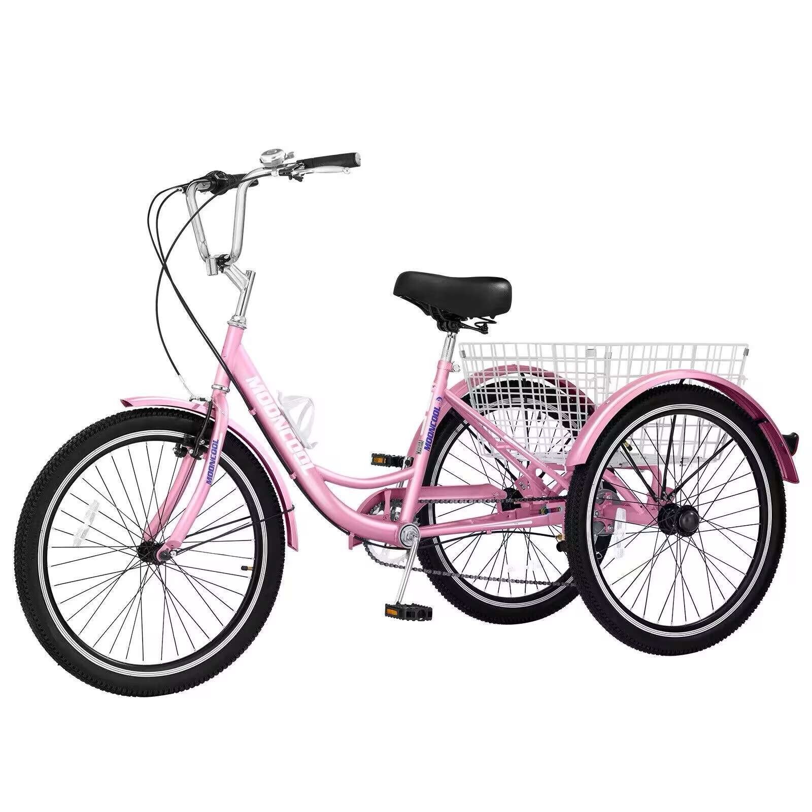 MOONCOOL 20/24/26 inch Adult Trike 3 Wheeled Bike with Basket for Adult 7 Speed
