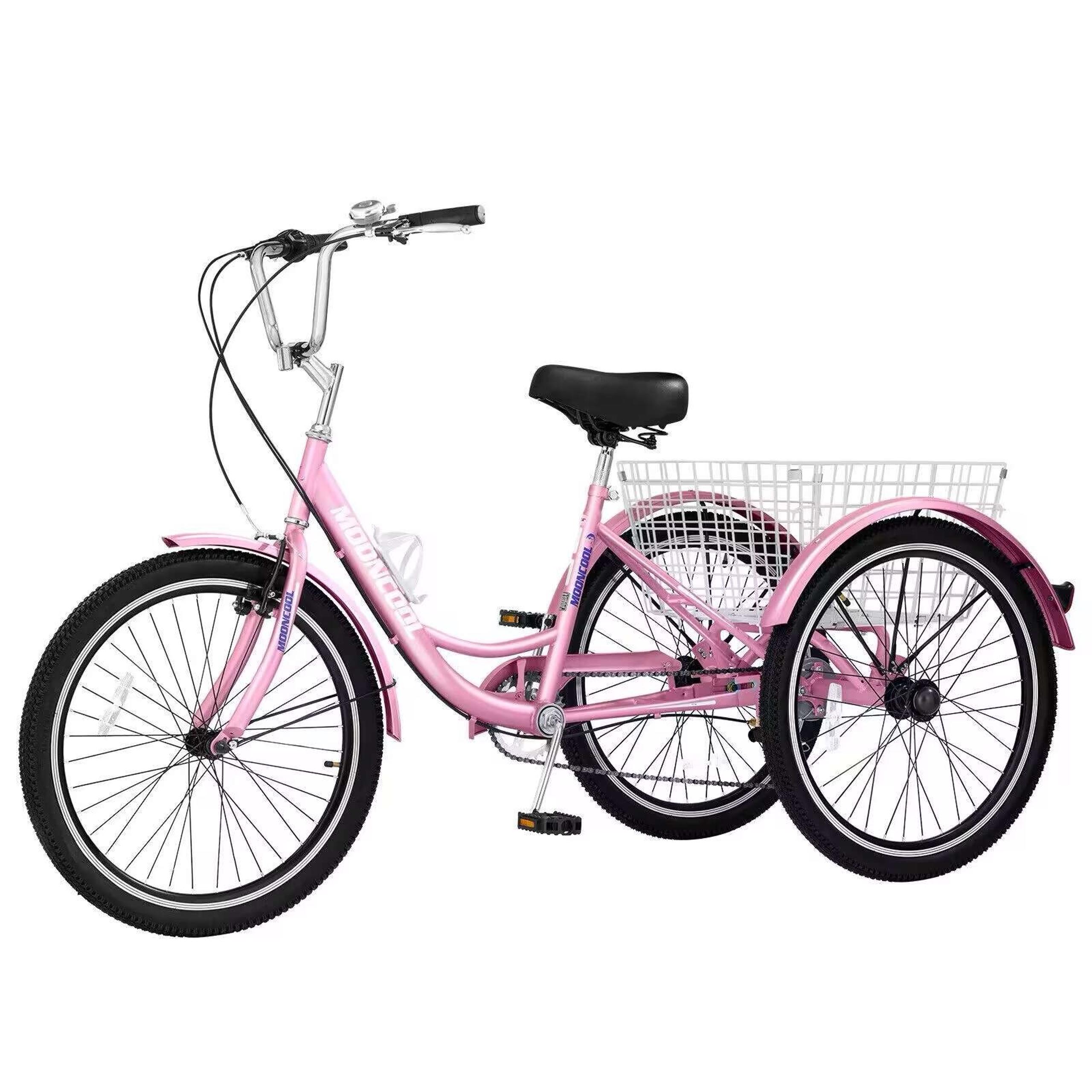 MOONCOOL 20/24/26 inch Adult Trike 3 Wheeled Bike with Basket for Adult 7 Speed