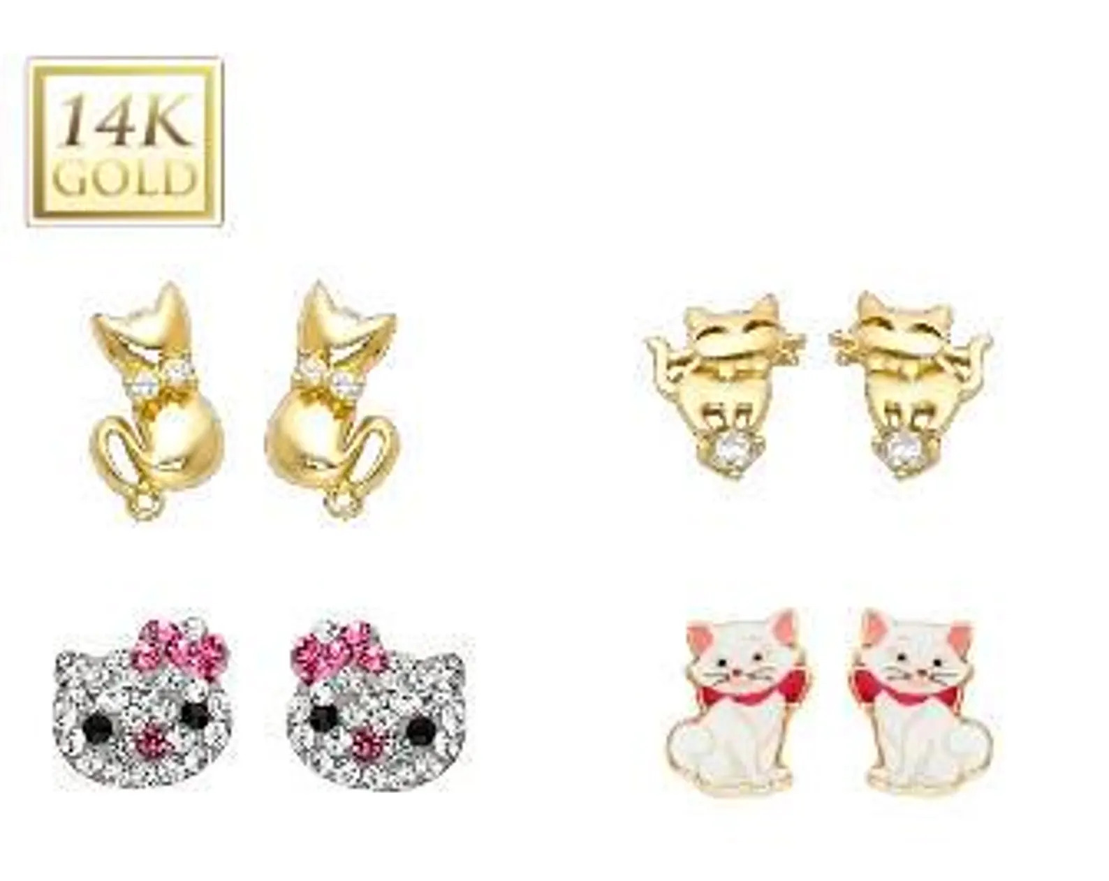 14K Yellow gold Baby Screw Backing Stud Earrings 1 pair of CAT Earrings