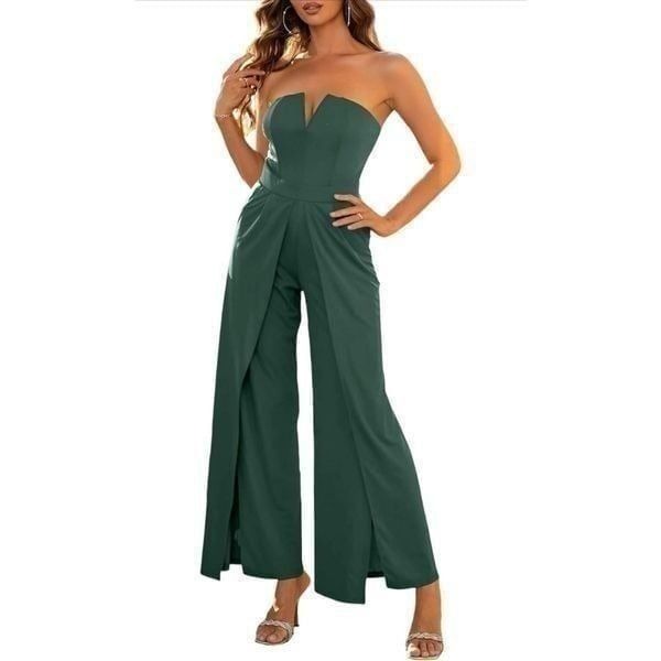 NEW Strapless Sleeveless High Split Wide Leg Jumpsuit L