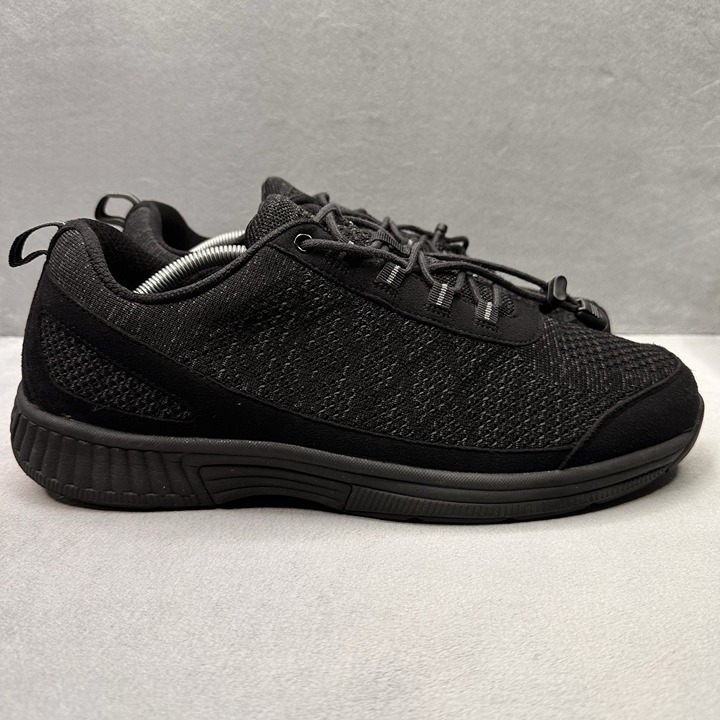 OrthoFeet 633 Lava Mens Size 12 (2E) Wide Shoes Black Stretch Walking No-Tie