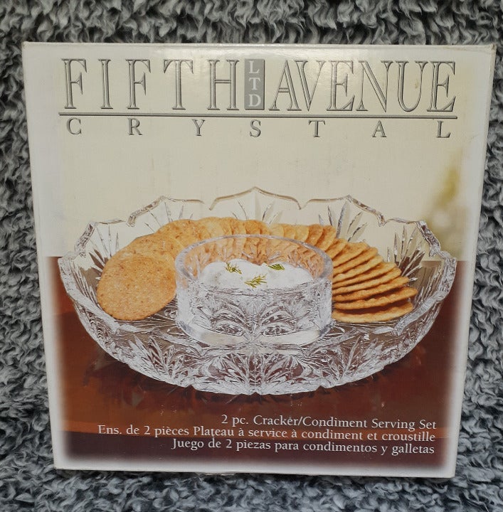 New 2 Piece 8-inch round Portico Cracker/Condiment Serving Set