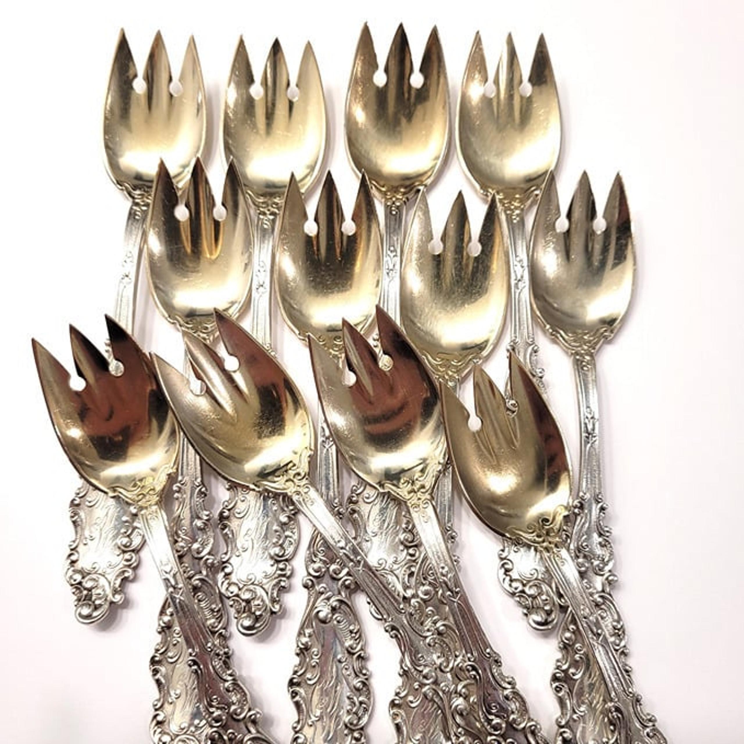 12 Gorham Luxembourg Ice Cream Forks (Tined Spoons) - Sterling Silver - Engraved