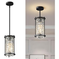 Dining Room Light Fixture Semi Flush Mount Crystal Chandelier Black Metal