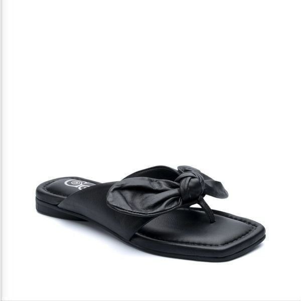 New Golo Bowthong black exaggerated bow meticulously draped flow flip flop 6.5