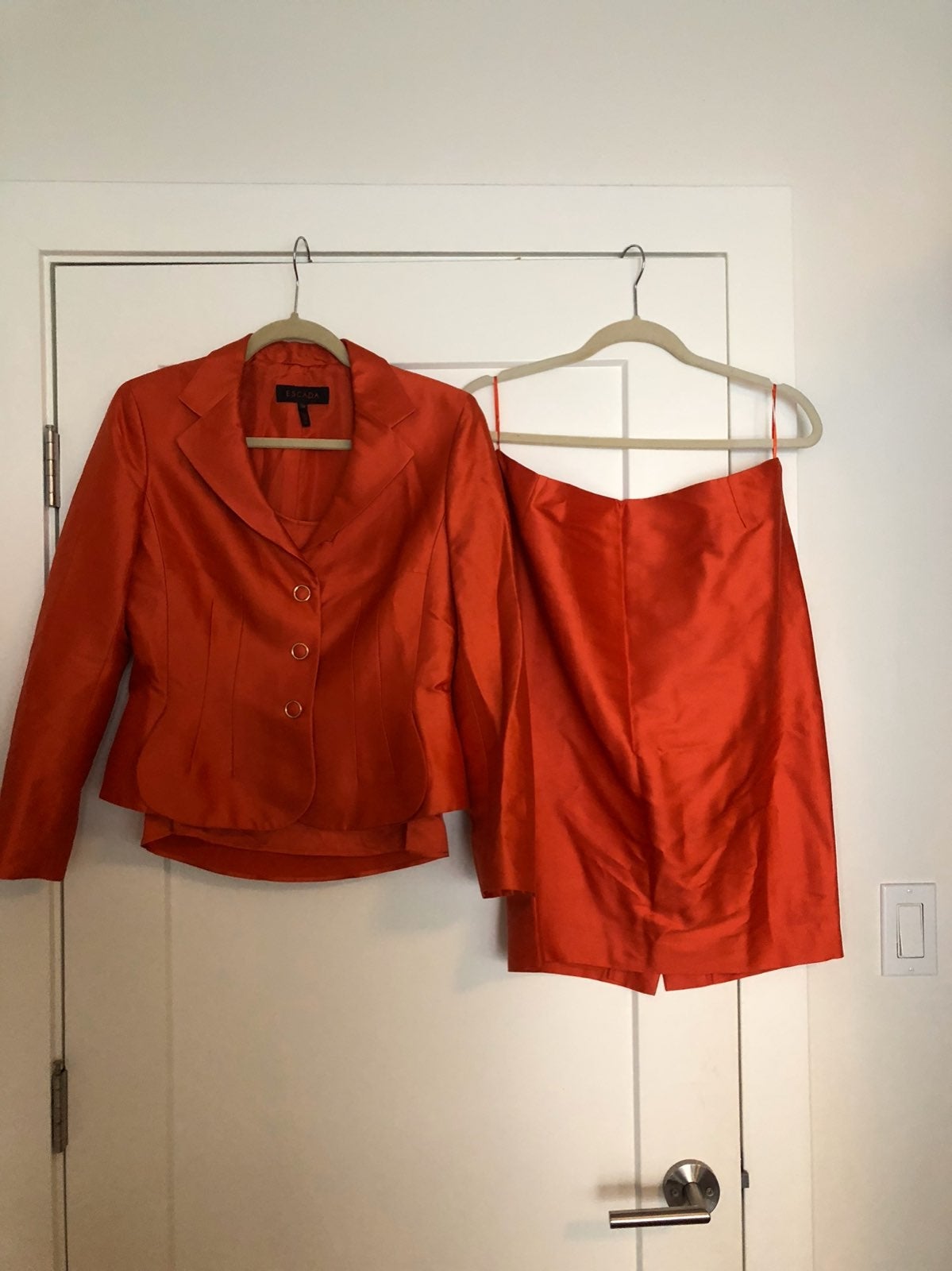 Escada Red Blazer & Skirt Tank Top Suit