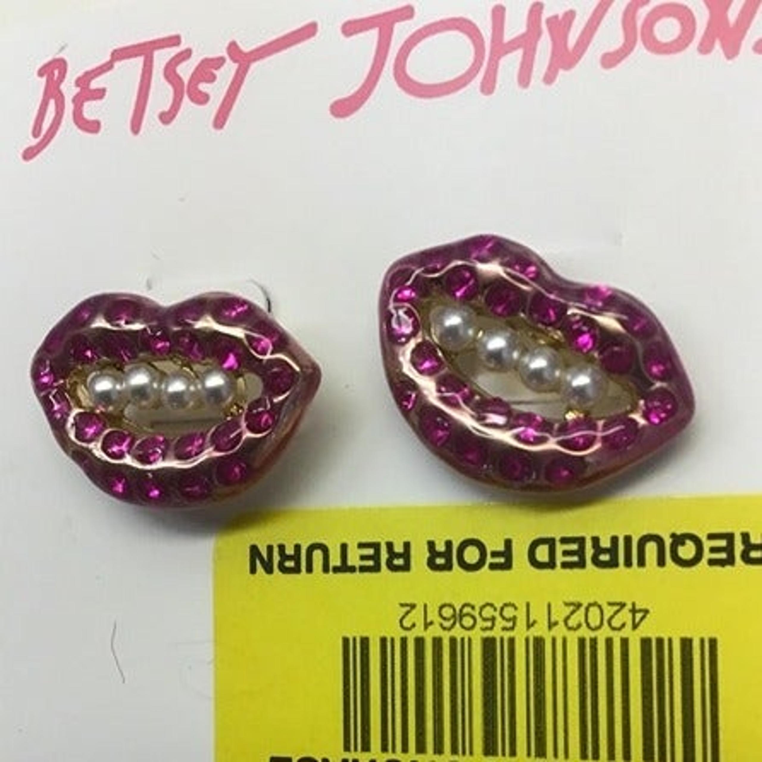 Betsey Johnson New Shocking Pink Lips with Pearl Teeth Earrings
