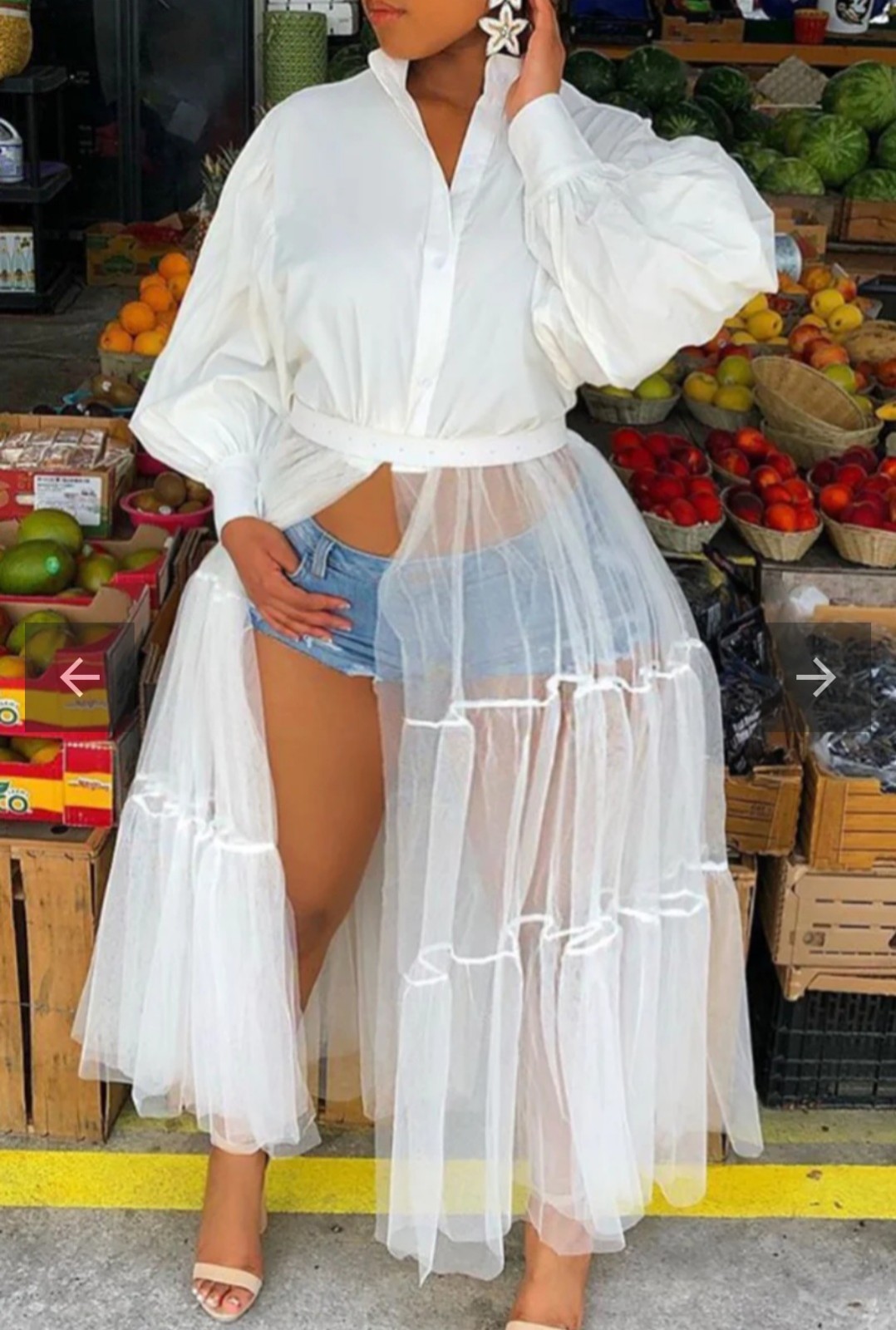 Solid Mesh Shirt/Dress without Belt