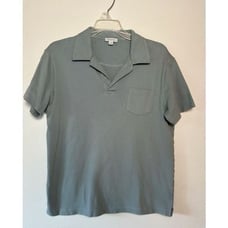 Sunspel England women’s one pocket blue polo shirt size Medium #1-1410