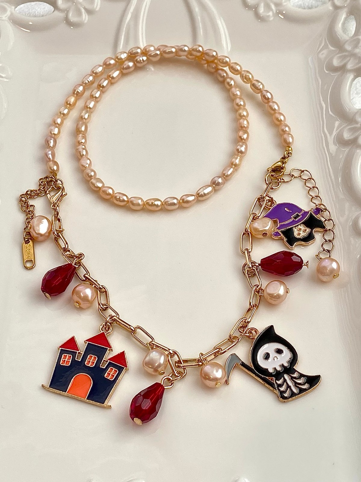 Halloween Collection Champagne Freshwater Pearl Neckace And Bracelet Set