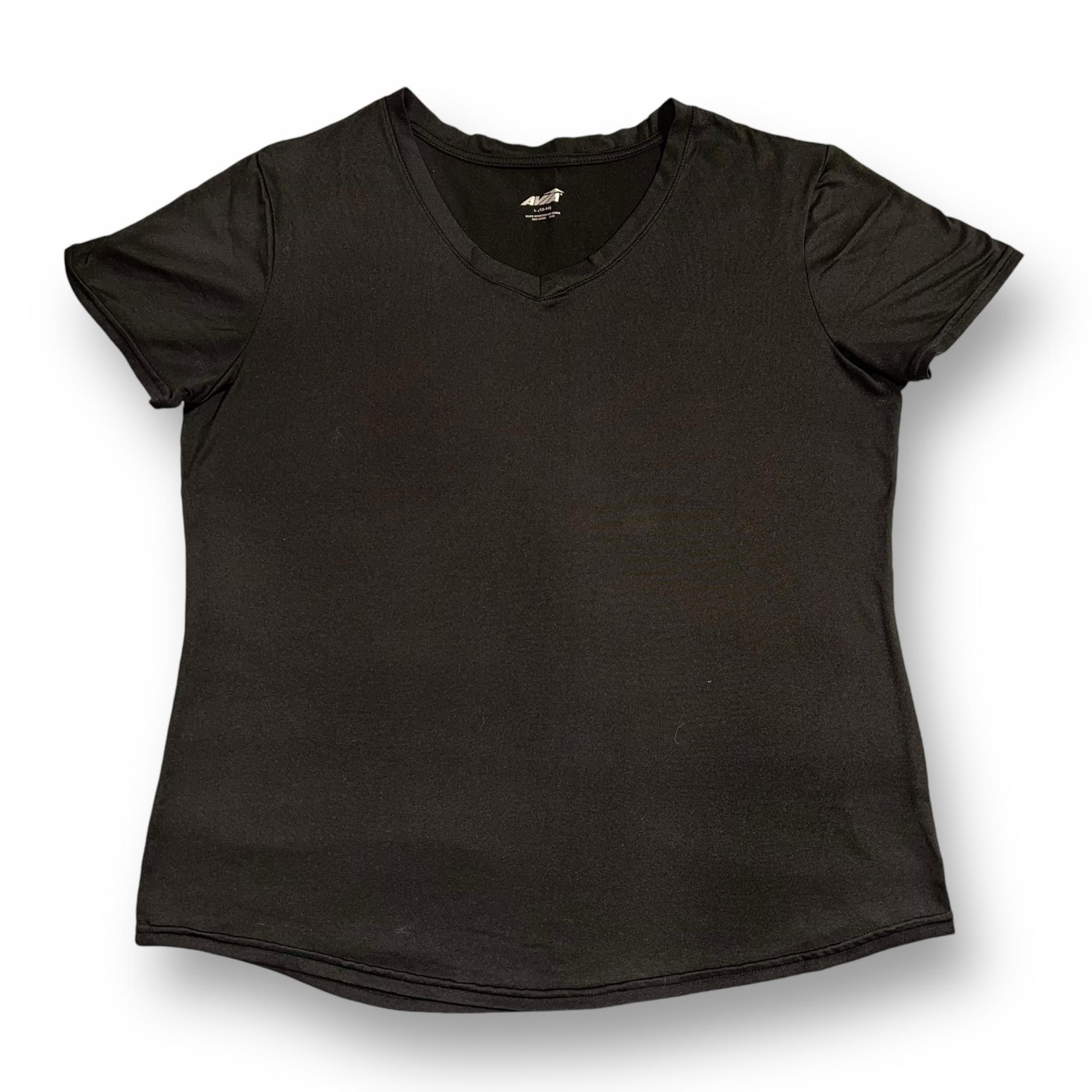 Avia Womens T Shirt Top Short Sleeves Athletic V Neck Black Large 12 14