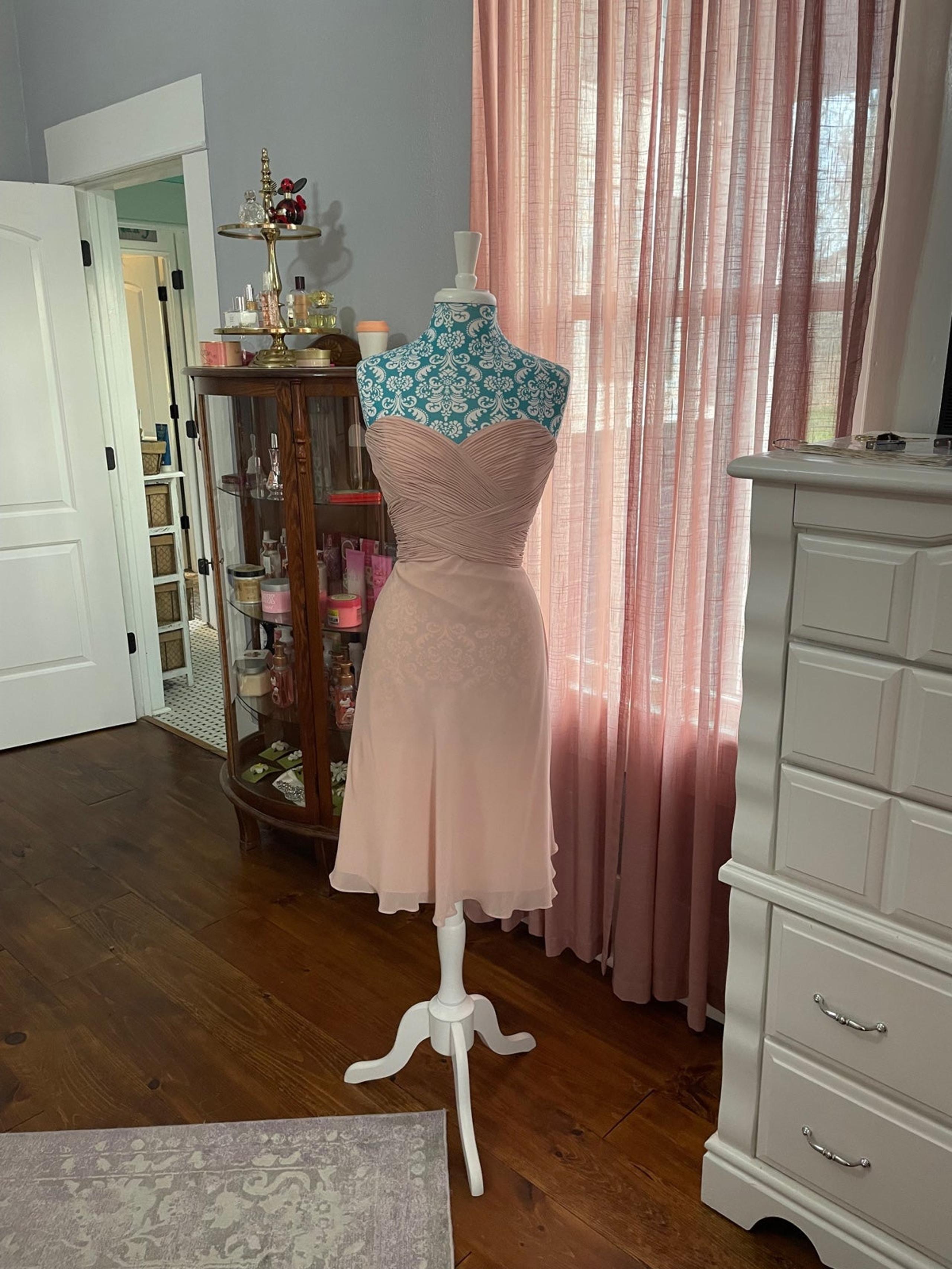 Blush Strapless Crinkle Chiffon With Basket Weave Bodice Knee Length WTOO 184