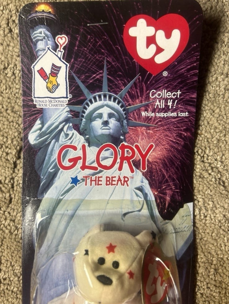 Rare 1999 McDonalds mini Beanie baby Glory Bear in Original Packaging & sealed