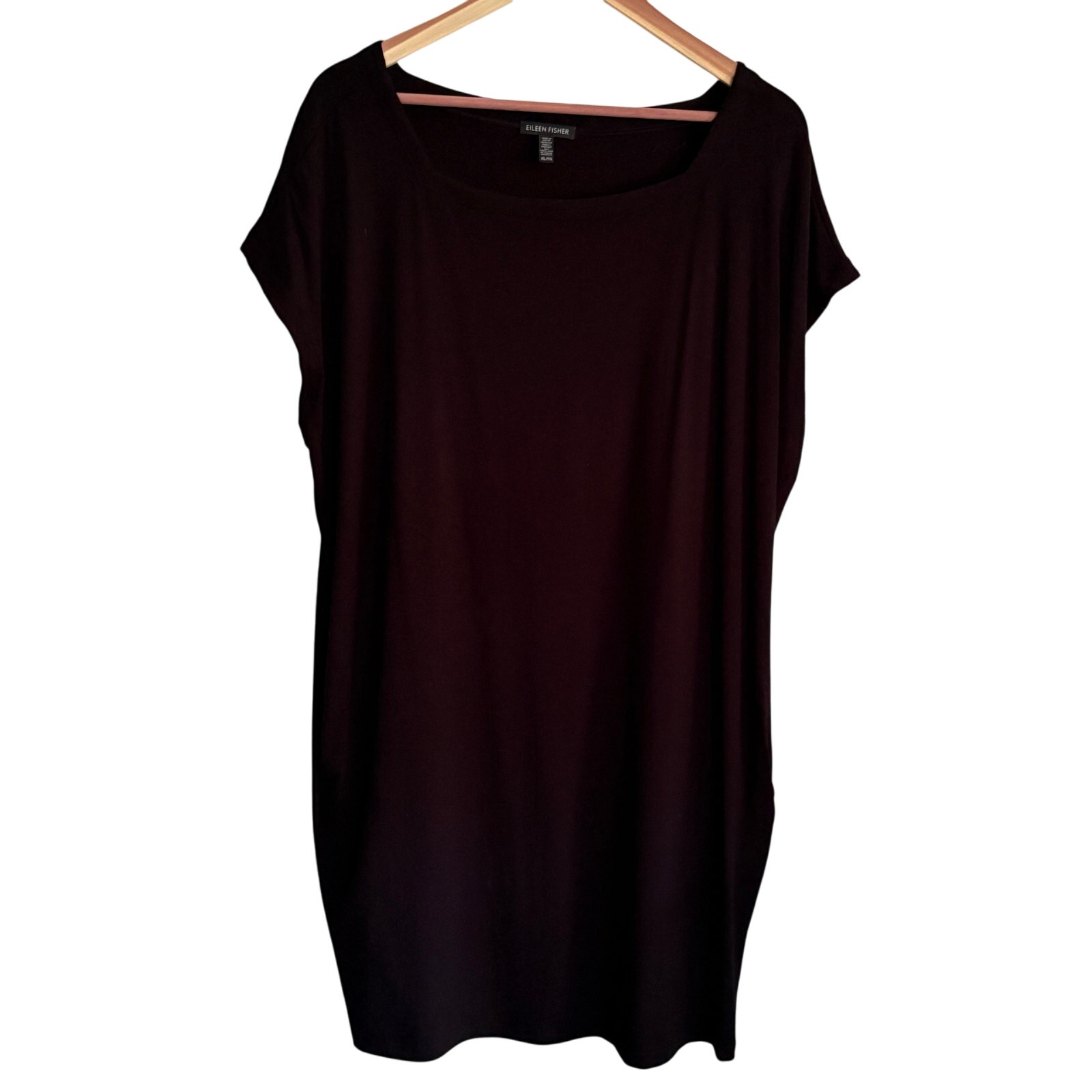 Eileen Fisher Dress Stretch Jersey Dress XL Black Square Neck Viscose Capsule