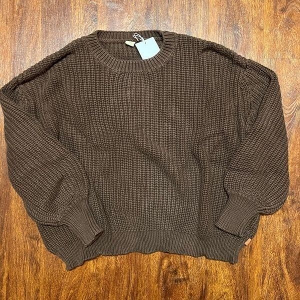NWT Goumi Kids Hide Chunky Knit Sweater SZ S/M Mama Womens Organic Cotton Brown