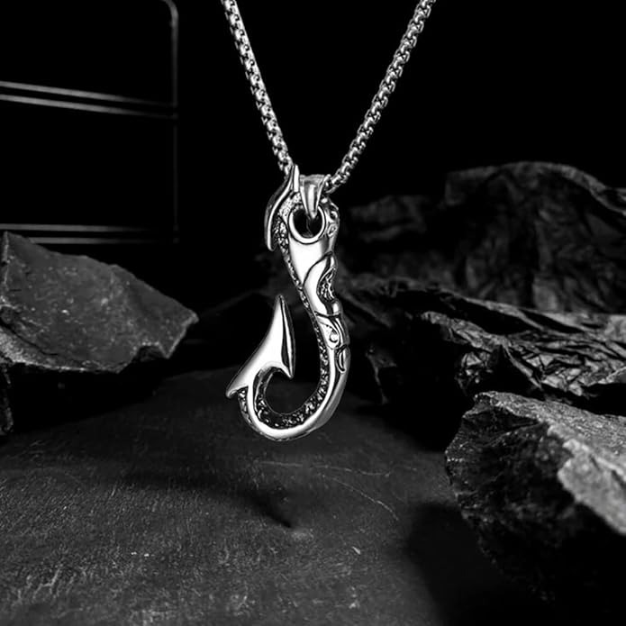 Hook Pendant Necklace for Men Stainless Steel