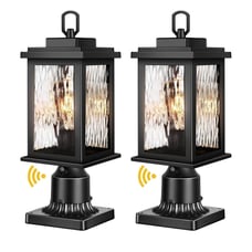 Outdoor Post Lantern Light Fixture with Pier Mount Base, Dusk to Dawn Black 2 Pa
