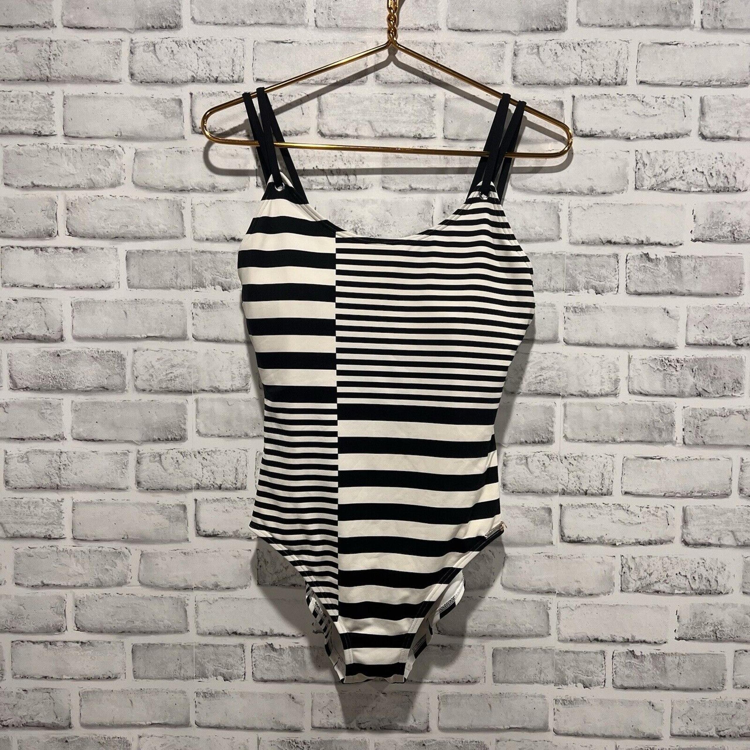 Michael Michael Kors Stripe Group Racerback One-Piece White Sz 14