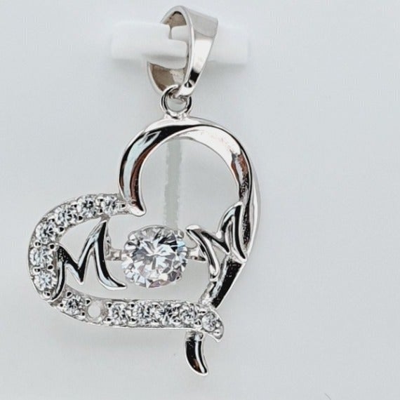 Beautiful Letter MOM Gift Pendant Simulated Diamond 925 Silver US925P1141