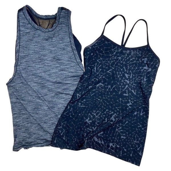 Lululemon Tank Lot Power Y & Crew Built In Bra Top 4 6 Gray Black Workout Gym